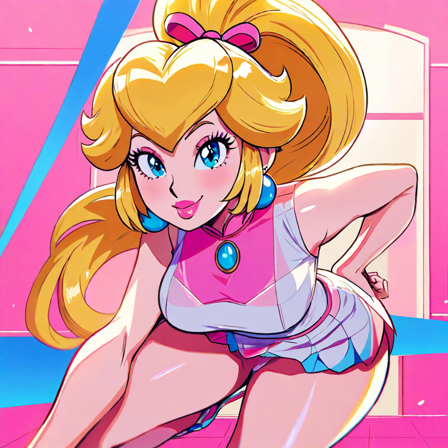 Stylized Anime Portrait of a Blonde Woman in Pink and White Attire