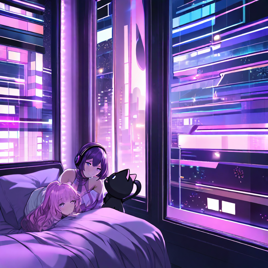 Cyberpunk City View from a Bedroom