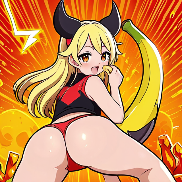Anime-Style Demon Girl with Banana