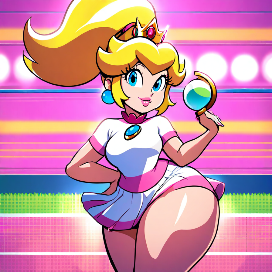 Stylized Blonde Character in White and Pink Attire