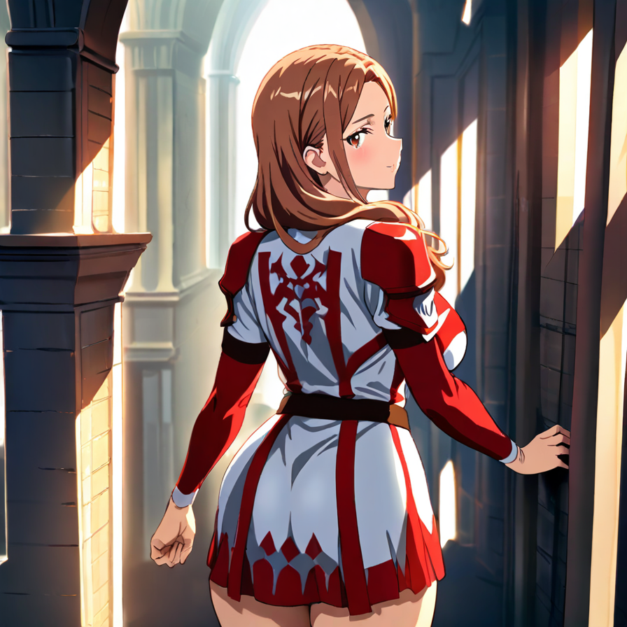 Anime Girl in Red and White Fantasy Attire