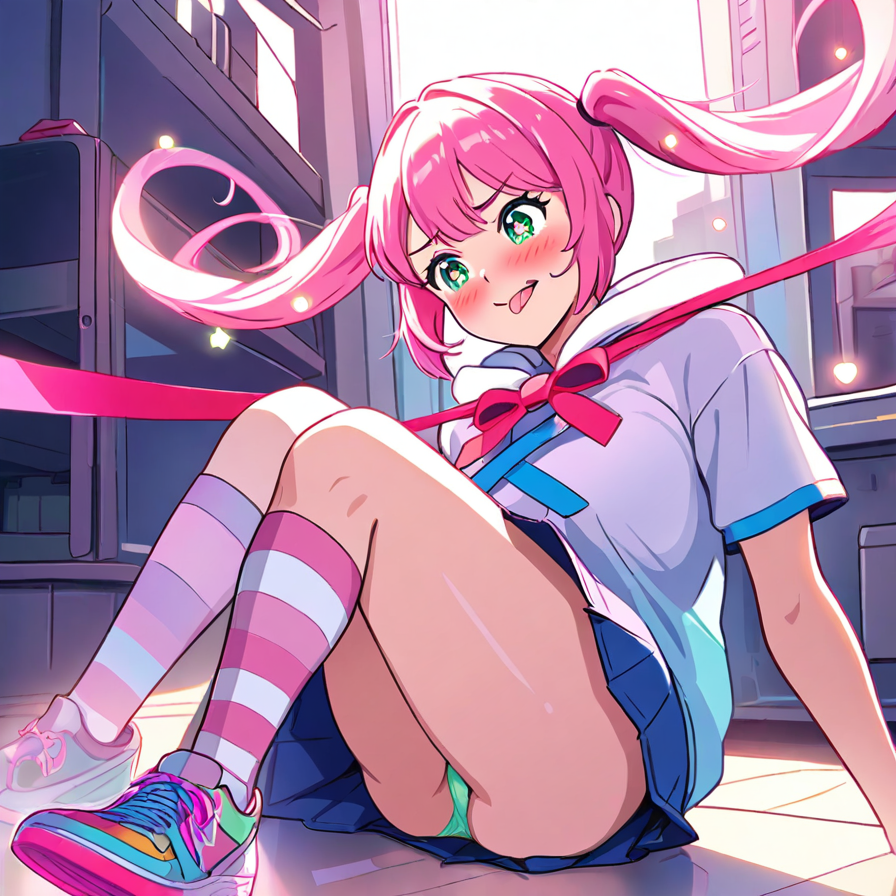 Anime Girl with Pink Pigtails in School Uniform