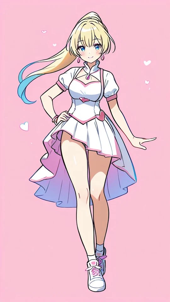 Anime Girl in a White and Pink Pop Idol Outfit