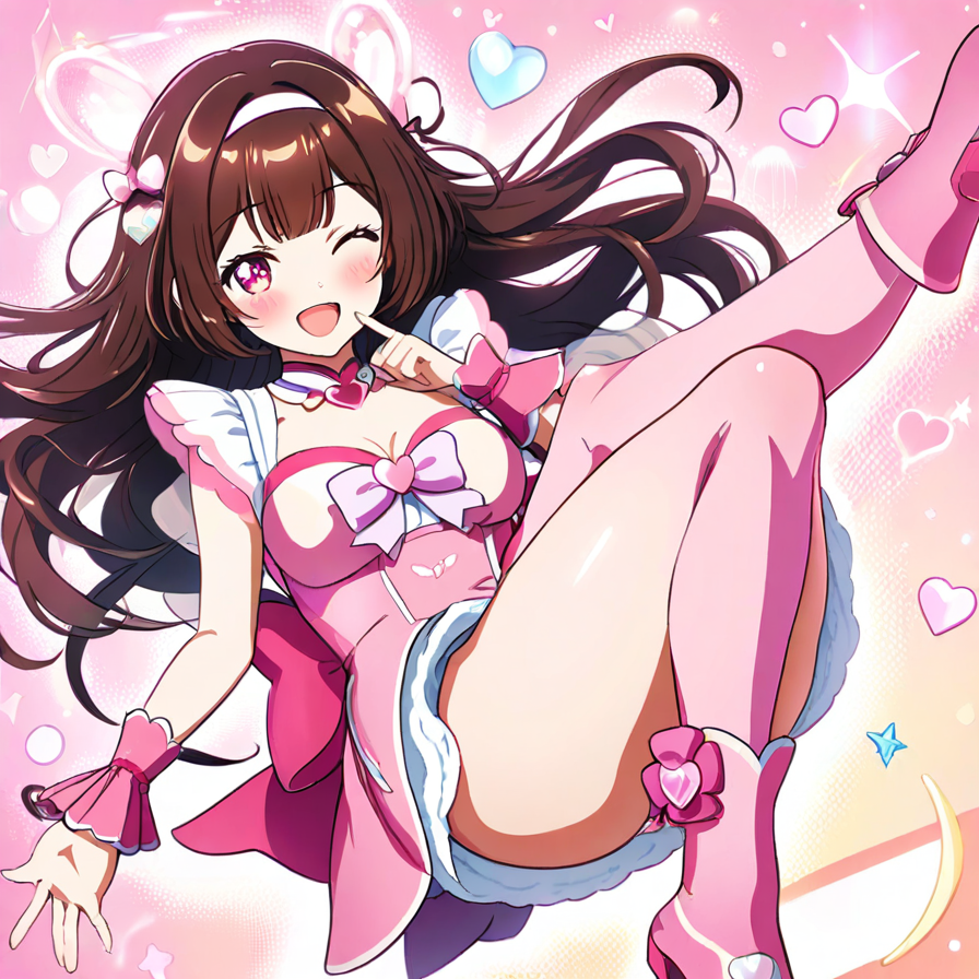 Cheerful Anime Girl in Pink Frilled Outfit