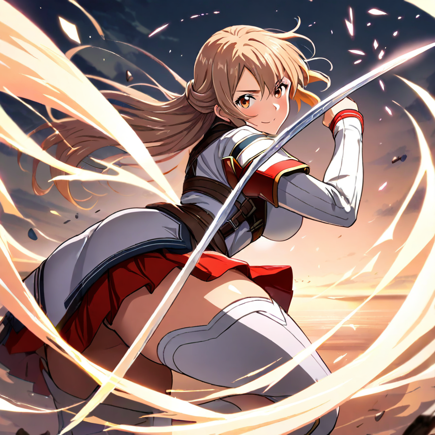 Anime Warrior Girl with Sword and Energy Effects