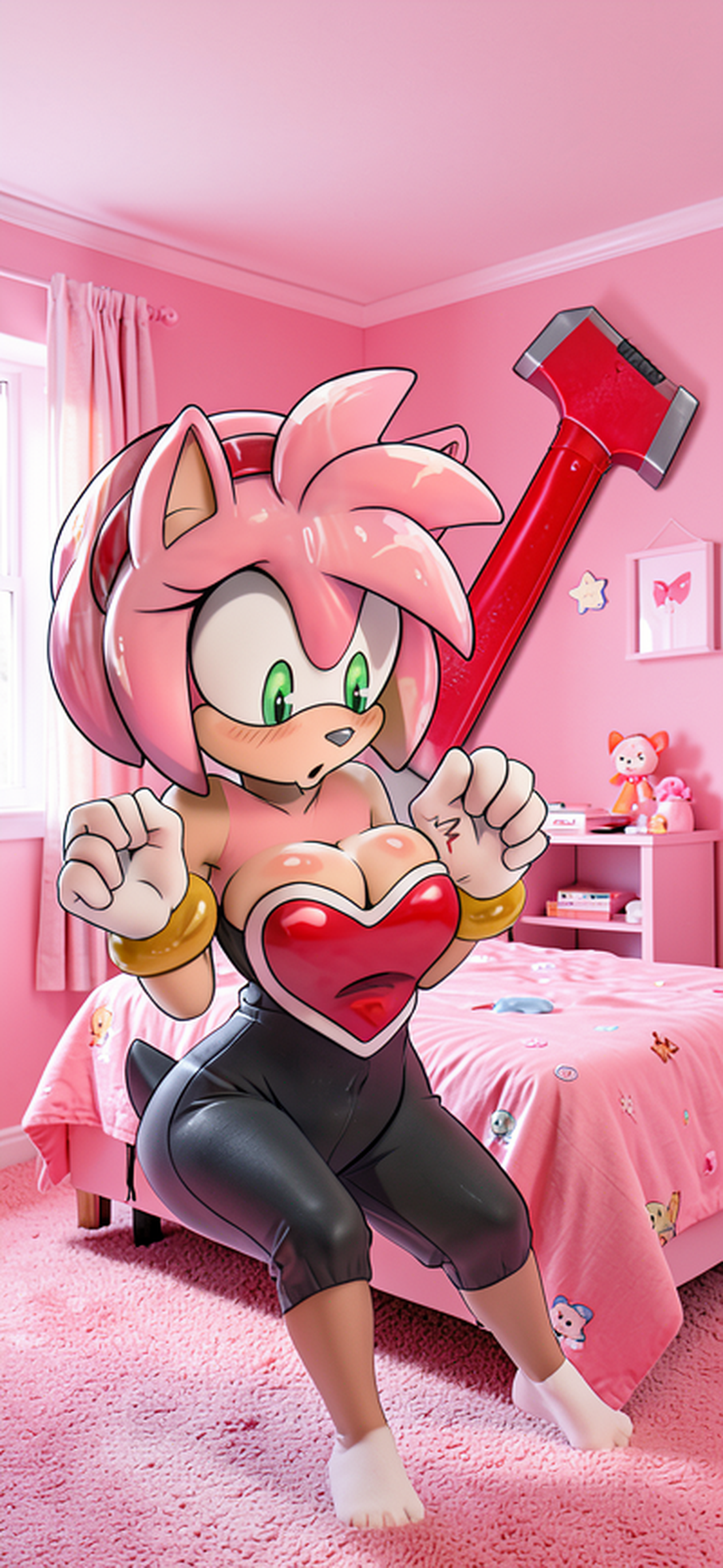 Stylized Pink Anthropomorphic Character in a Pink Bedroom